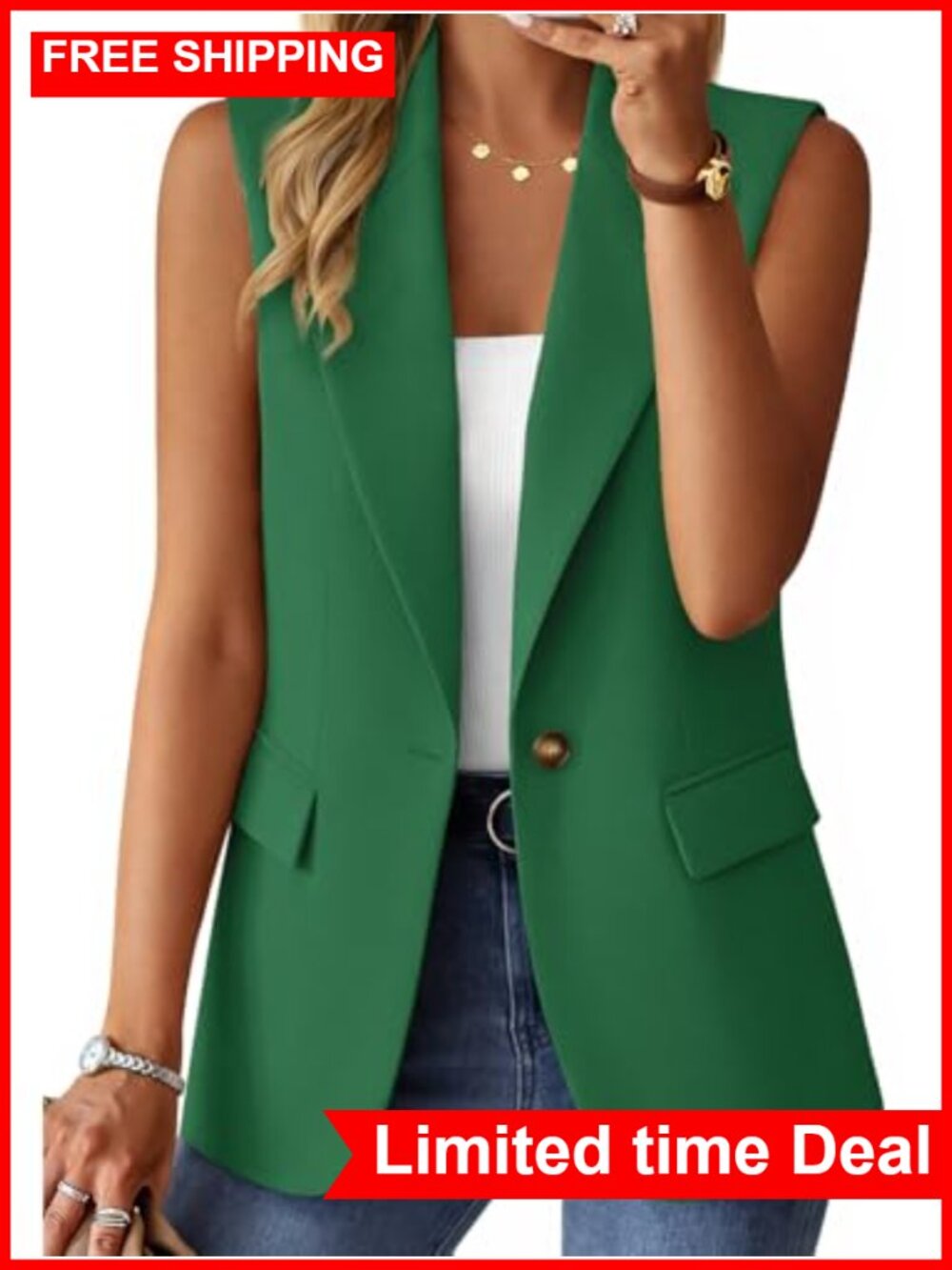 Sleeveless Open Front Blazer Vest Notch Lapel Business Casual